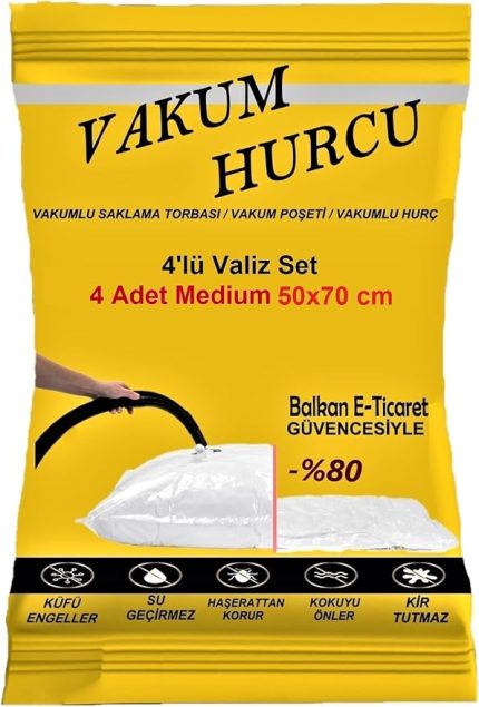 Room-Vakum Hurcu 4'lü Valiz Set Medium 50x70 Cm Vakumlu Hurç - Vakumlu Poşet -