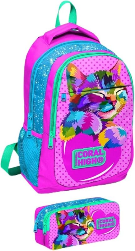 High Sevimli Kedi Baskılı İlkokul Sırt Çantası ve Kalemlik Seti