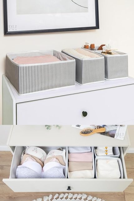 Lü Çekmece Düzenleyici Organizer Dekoratif Sepet Hurç (4 Lü Çekmece Çizgili)