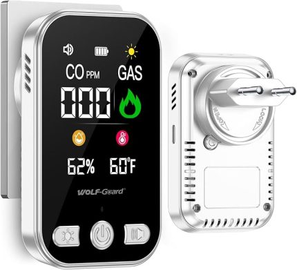 Guard 4'ü 1 arada gaz dedektörü, karbon monoksit dedektörü, ev için fişli, yakıt, doğal gaz dedektörü, LPG metan propan bütan için, pilli, HD12-CG (beyaz)