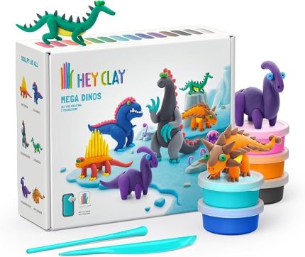 CLAY Mega Dinozorlar Seti - Çocuklar için Hava ile Kuruyan ve Şekil Alan Kil Seti - 15 Kutu ve Şekillendirme Aletleri - 5-7 Yaş için Dinozor Oyuncakları