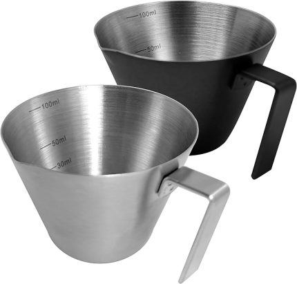 Espresso Shot Bardakları 100 ml Espresso Ölçüm Bardağı 2'li Paket Paslanmaz Çelik Dökme Bardak Ölçeği Espresso Aksesuarları için Mutfak Aletleri (Gümüş ve Siyah)