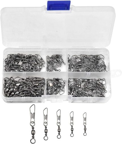 100 adet olta fırdöndü - bilyalı rulmanlı varil fırdöndü, balıkçılık döner mafsal, Snap, paslanmaz çelik yem, fırdöndü, mandal, geçmeli balık yemi, balıkçılık dişlisi, aksesuar 6# 8# 10# 12