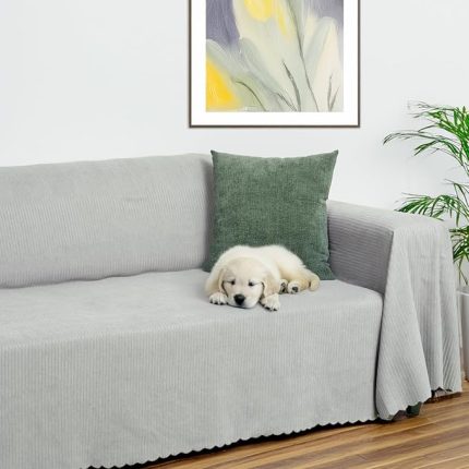 Şönil Fitilli Minimalist Koltuk Örtüsü -175x300 cm Large, Çift Taraflı, Kaymaz, Terletmez, A.Gri