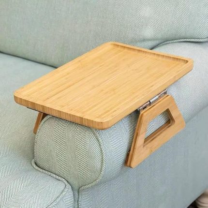 Home Yaylı Tutamaçlı Bambu Koltuk Tepsisi – Menteşeli, Kaymaz, Kolay Kullanımlı, Sağlam Tutan Yan Sehpa, Koltuk Kenarına Takılan Tepsi Sehpa (Dikdörtgen)