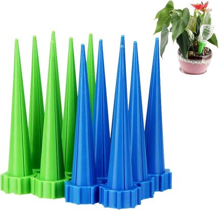 12 adet otomatik bitki sulama çivisi, koni bitki, damla sulama kazığı, bahçe, ev, iç ve dış mekan için