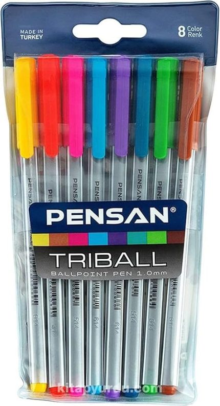 Triball Tükenmez Kalem Renkli 8'Li Set Tek Ebat No Color