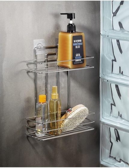 Haus Paslanmaz Yapışkanlı 2 Katlı Banyo Şampuanlık Düzenleyici Delmeye Son Krom Tş-02