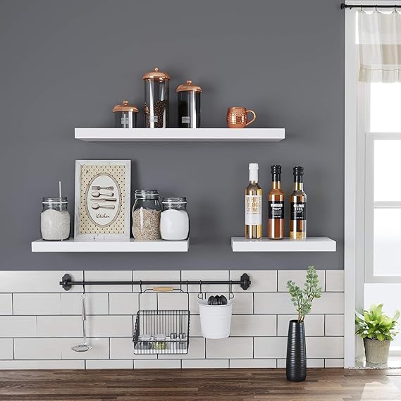 Yüzer Raf, FotoğRaflar için Duvar Rafı, 60 cm, Dekorasyon, Oturma Odası, Mutfak, Koridor, Yatak Odası, Banyo, Beyaz LWS26WT - Görsel 2