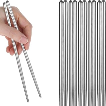 Home 5 Çift Paslanmaz Çelik Chopsticks – Metal Çin Yeme Çubuğu Seti, Kaymaz Sushi ve Noodle Çubuğu, Yeniden Kullanılabilir Makarna ve Yemek Çubuğu Takımı