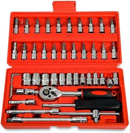 46PCS/çok 1/4 inç, 838 lokma anahtar-set Auto için tamir aleti, Cırcır krom-vanadyum-tork anahtarı kombinasyon tornavida sürücü bit, tekne motorsiklet onarım kiti Box