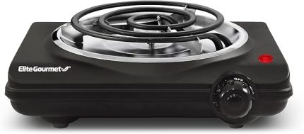 Gourmet ESB100B Tezgah Üstü Tek Sarmal Brülör Elektrikli Sıcak Plaka, Sıcaklık Kontrolü, Gösterge Işığı, Temizlemesi Kolay, Siyah