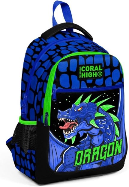 High Üç Gözlü Erkek Çocuk İlk ve Orta Okul Çantası - Lacivert Yeşil Dragon