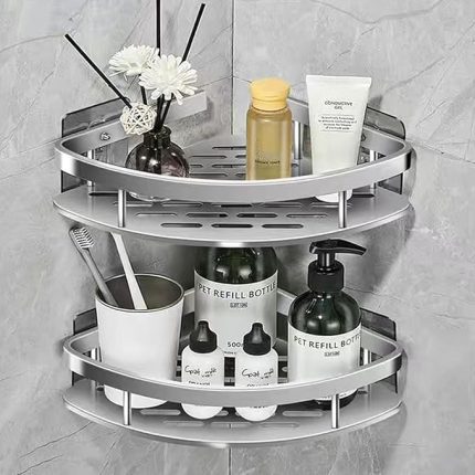 Köşe delme gerektirmeyen duş rafı, 2 adet, kendinden yapışkanlı, mat kaplama, duş rafı, paslanmaya karşı koruma, duş rafı ve şampuan tutucu, duş, mutfak, banyo düzenleyici, kolay montaj (gümüş)