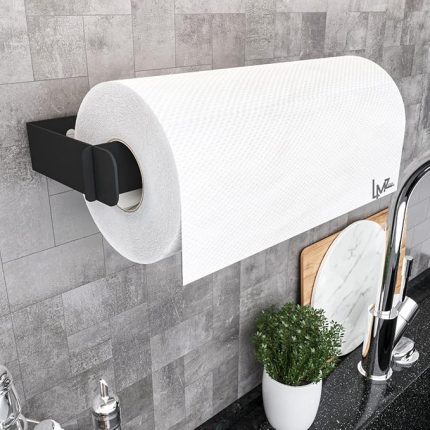 Pratik Çek Çıkar Kağıt Havlu Askısı, Mutfak Rafı Duvara Monte, Havluluk, Peçete Saklama Rafı, Rulo Tutucu (Metal, Siyah)