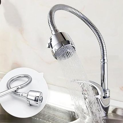 Musluk Batarya Kuğu Evye Borusu Spiral Hortumlu Krom Renk 2 Kademe Su Kubar Ayarlı Başlık