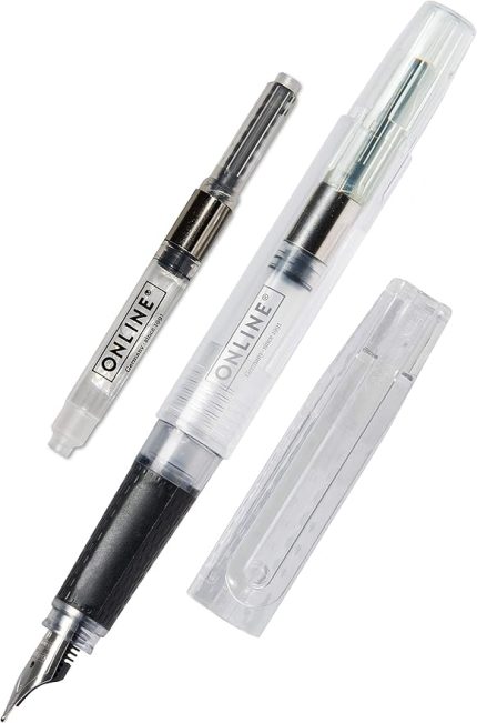 Dolma Kalem Bachelor, Şeffaf Dolma Kalem, İridyum Kalem F, Standart Mürekkep Kartuşları İçin Kartuş Doldurucu, Ergonomik Sap, Sürdürülebilir Dönüştürücü, Lettering/Bullet Journal/Kaligrafi İçin