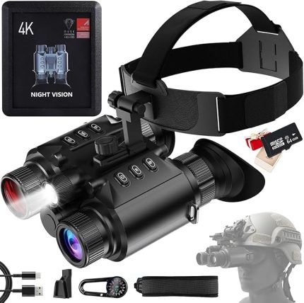 için Gece Görüş Dürbünleri, 4K HD Video Kaydı 609,6 m Görüntüleme Aralığı Kafaya Monte Kızılötesi NVG, 64 GB Kartlı, Taktik Işık, Dış Mekan, Kamp ve Seyahat için 8X Dijital Zoom
