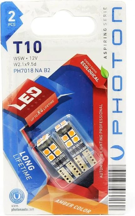 T10 LED Amber Turuncu Ampul, W5W, 12V, 2'li Paket, Turuncu