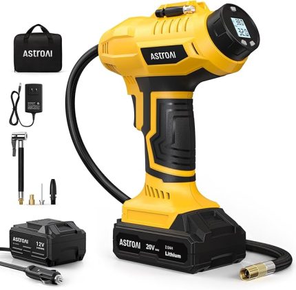 2'si 1 arada Metal Silindir Hava Kompresörü, 20V Pil ve 12V Araç Güç Kaynağı, Motosiklet, Araba ve Bisiklet için 160 PSI Taşınabilir Akülü Elektrikli Kompresör