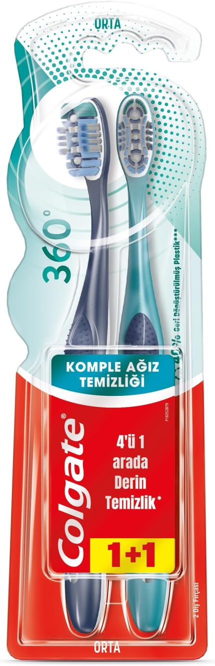 360 Komple Ağız Temizliği Çok Yönlü Koruma Orta Diş Fırçası 1+1