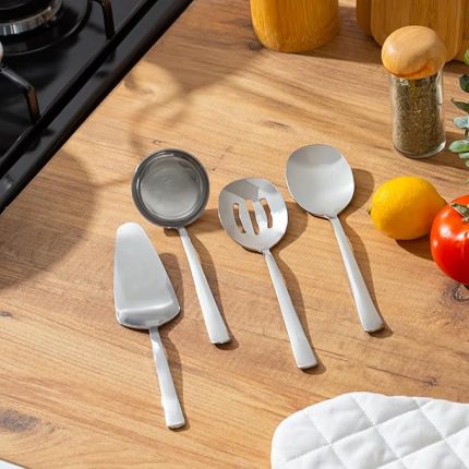 Sidney Paslanmaz Çelik Sos Servis Seti - Kürek Kepçe Kaşık Kevgir - 4 Parça