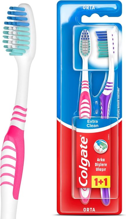 Extra Clean Dil Temizleyicili Arka Dişlere Uzanan Orta Diş Fırçası 1+1