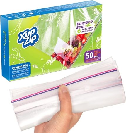 tarafından 50 x Yiyecek Depolama Dondurucu Torbası - Yarım Galon Boyut - Yeniden Kullanılabilir, Ağır Hizmet Tipi Plastik, BPA İçermeyen Sandviç Torbaları - Dondurulabilir Sızdırmaz ve Kolay Açılabilir Hava Geçirmez Yiyecek Torbaları