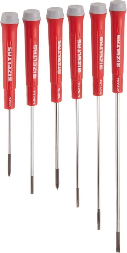 4500008106 Elektronikçi Tip Klemens Tornavidalar, 6'lı, Krom Vanadyum Çelik, Kırmızı