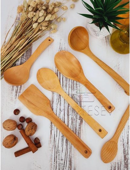 Tahta Mutfak Kaşık Seti 6 Parça Kayın, Şimşir Ve Bambu Ağacı Ağaç Kaşık MNT-016