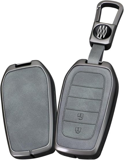 Gri Araba Anahtarı Kılıfı Koruyucu Kılıf Corolla Cross Yaris GR Cross Hybrid CHR RAV4 Prius Hilux Suzuki Swace 2023 2024 için Uygun Metal Deri Anahtar Kılıfı Anahtarlık 2 Tuşlu
