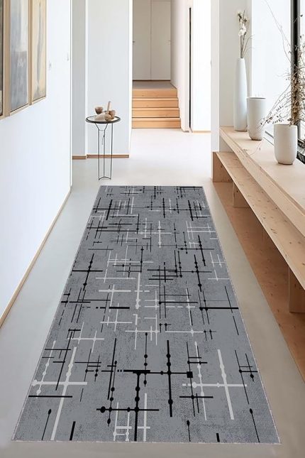 Özel Ölçülü Kesme Rulo Yolluk Kaymaz Tabanlı Hol Antre Mutfak Halısı Ar1495, Antrasit, 80 X 200