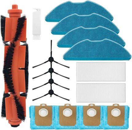 Philips Homerun Serisi 3000 XU3100/01 XU3110/02 XU3000/01 XU3000/02 için Yedek Parça Robot Süpürge Aksesuarı 1 Kauçuk Fırçalı 2 HEPA Filtre 4 Paspas Pedi 4 Yan Fırça 4 Toz Torbası 16 Parça