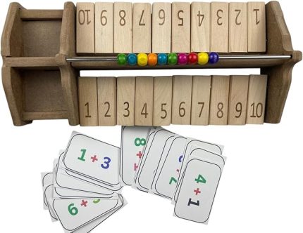 Ahşap Matematik Oyunu, Abaküslü Sayı Öğrenme Seti, 2 Kişilik, Toplama İşlemi Kartları