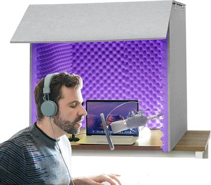 Ses Geçirmez Kılıf, Mikrofon İzolasyon Kalkanı, Kayıt için Taşınabilir Şarkı Kabini, Ev Stüdyosu için, Müzik Kaydı, Podcasting, Mor, 80 x 80 x 80 cm