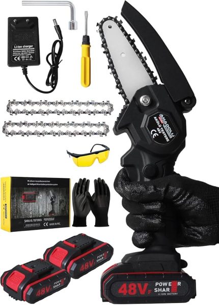 Çift Akülü Çift Zincirli Budama Testeresi Taşıma Çantalı 48Vf Şarjlı Testere Eldiven Hediyeli