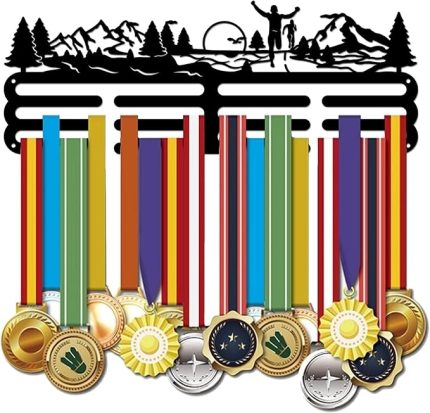 Koşu madalya askıları Park Run madalya tutucu duvar dağ ağaçları Metal madalya raf asılı siyah madalya ekran koşucu erkek kadın 40x15cm