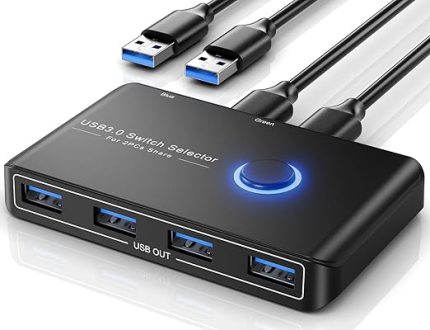 USB 3.0 Switch KVM Seçici 2 Bilgisayar için 4 USB Cihazı Paylaşımı Çevresel Anahtar Kutusu Mouse, Klavye, Tarayıcı, Yazıcı için Göbek; Mac/Windows/Linux için; 2 Paket USB Kablosu Dahildir