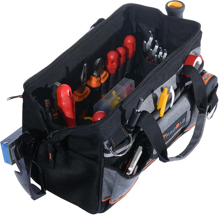 Geniş Ağızlı Ağır Hizmet Bez Alet Takım Çantası, Gri/Siyah. - Görsel 4