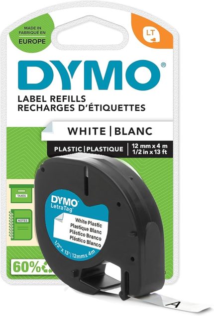 LetraTag Plastik Şerit (12 mm X 4 mt), Beyaz (59422)