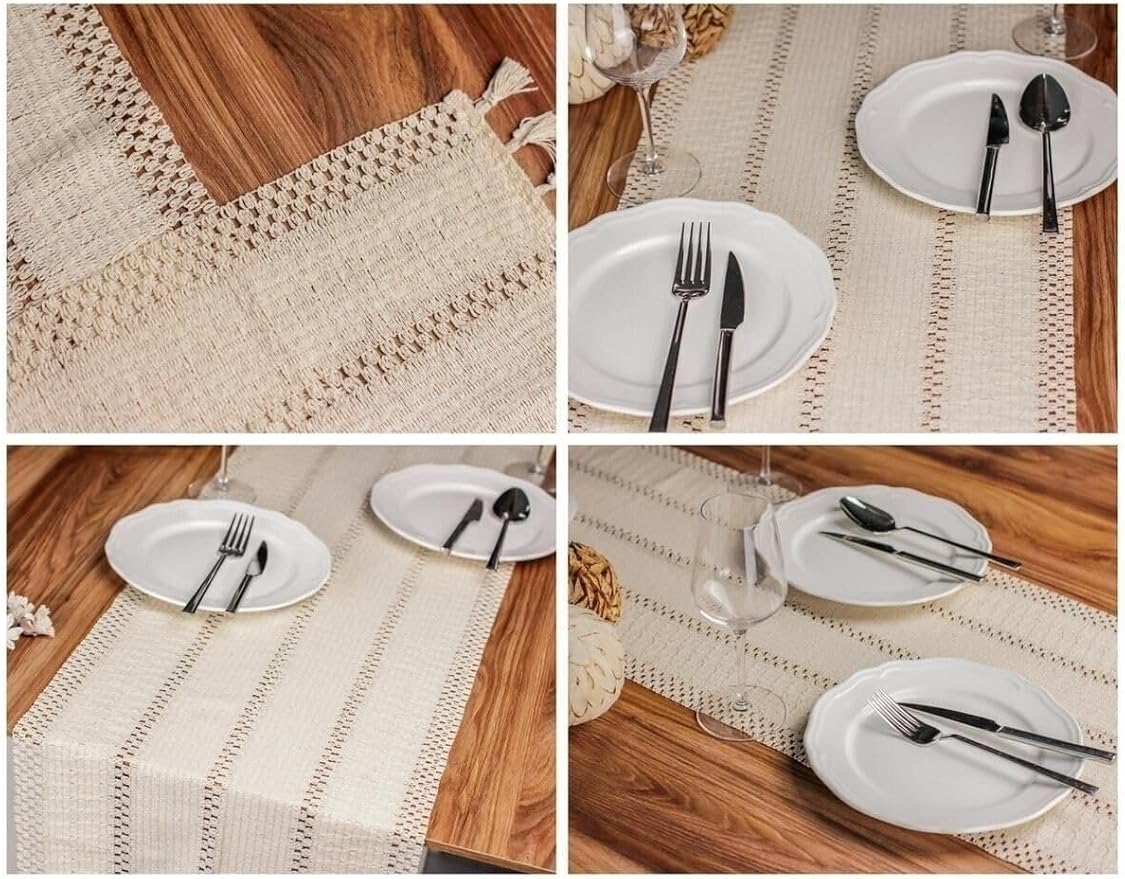 Home Pamuklu Şal Motif Dantel Örgü Runner Şal Desen Masa Runner, 35x145 Cm Püsküllü Runner - Görsel 3