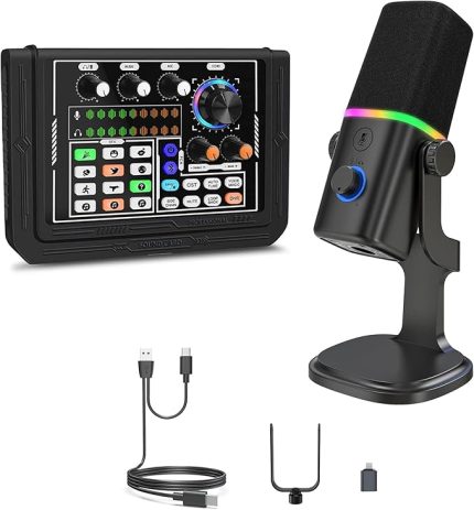 Ses Kartı Youtube Kick Podcast ve Yayıncı, Ses Kartı, DJ Mikser, Taşınabilir Podcast Prodüksiyon Stüdyosu, Canlı Yayın, Kayıt, Oyun için Kondenser Ses Kartlı Mikrofon Mikseri P800-KD8