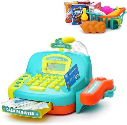 ve Işıklı Dokunmatik Barkod Okuyuculu Mikrofonlu Alışveriş Sepetli Oyuncak Yazar Kasa 29 Parça