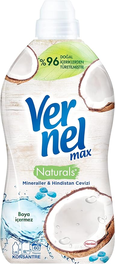 max Naturals+ Mineraller & Hindistan Cevizi Parfümlü 60 Yıkama Konsantre Çamaşır Yumuşatıcısı (1 x 1440 ml)