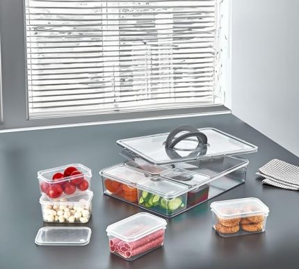 Home 8'li Saklama Kabı Seti, Kahvaltılık Taşıma Kutulu ve Düzenleyici, Buzdolabı Organizeri ve Piknik için İdeal, Çok Amaçlı Saklama Çözümü (Gri)