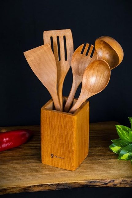 parça ' Pro ‘ Bambu Temizlemesi kolay teak (tik) ağacı Kutulu ahşap kaşık, tahta kaşık mutfak seti