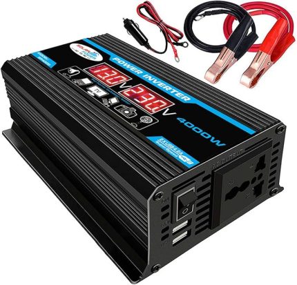 4000W Dijital Araba İnvertörü 2 USB Çıkış Portu Ekranlı Değiştirilmiş Sinüs Dalgası Dönüştürücü Siyah 12V ila 220V