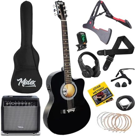 RG-560BK-AMP Siyah Amfili Elektro Akustik Gitar Full Set