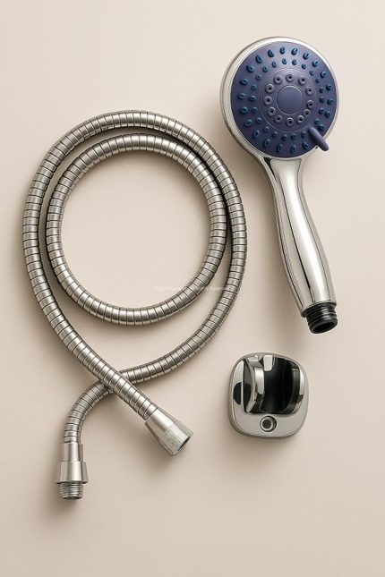 Spiralli Duş Başlığı Seti, 4 Fonksiyonlu Krom Duş Başlığı, 150 cm Duş Hortumu, Mafsallı Başlık, Vida ve Dübel Dahil, Su Tasarruflu, Duvara Monte Banyo Takımı