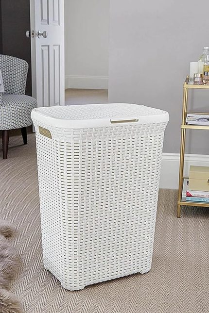 Desenli Plastik Çamaşır Sepeti Beyaz